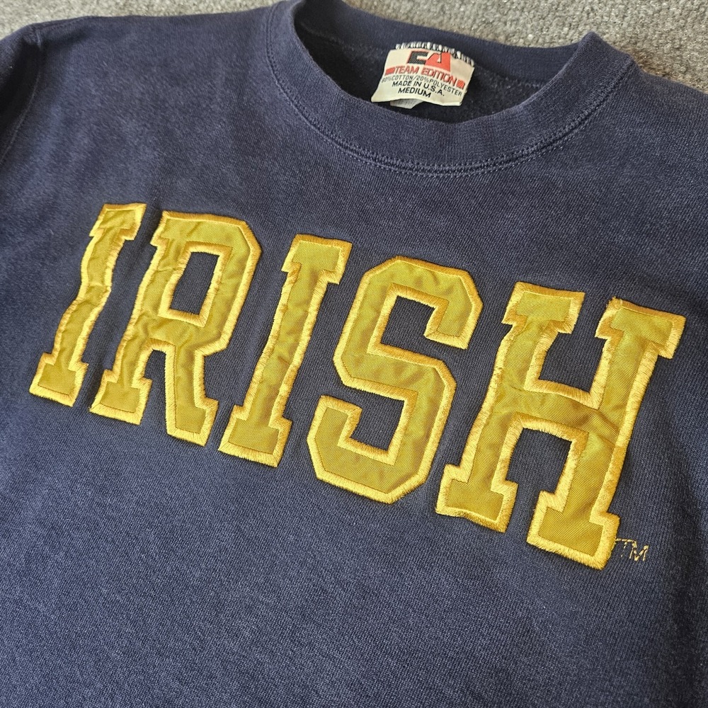 Vintage Notre Dame Irish Sweatshirt Size Medium By Team Edition 90s Block Letter